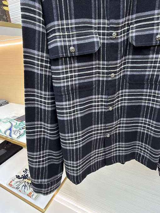 クロムハーツブランドコピー フランネルチェック柄襟付き長袖シャツ