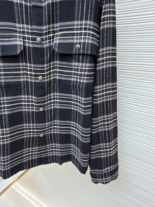 クロムハーツブランドコピー フランネルチェック柄襟付き長袖シャツ