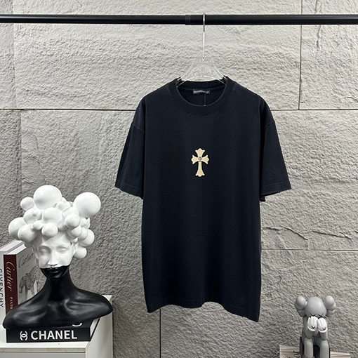 クロムハーツ 新作ヘビーデューティーなダメーヴィンテージ風パッチワーク刺繍の厚シリコン半袖Tシャツ