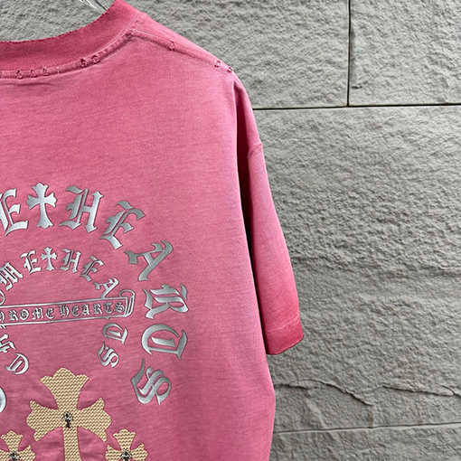 クロムハーツ 新作ヘビーデューティーなダメーヴィンテージ風パッチワーク刺繍の厚シリコン半袖Tシャツ