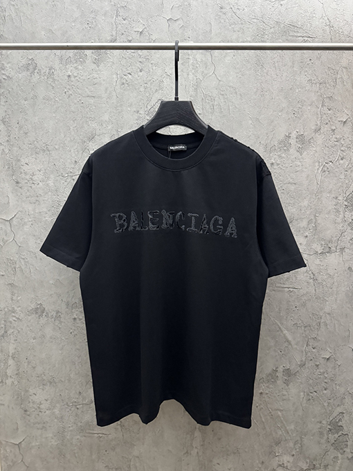 バレンシアガ BALENCIAGA ダイレクトプリントのタッセルアップリケ刺繍入り半袖Tシャツ