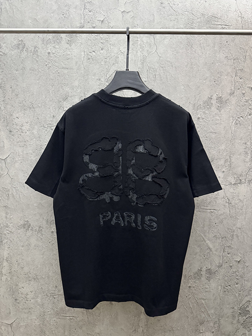 バレンシアガ BALENCIAGA ダイレクトプリントのタッセルアップリケ刺繍入り半袖Tシャツ