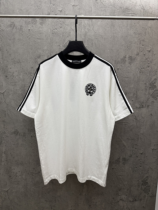 クロムハーツスーパーコピー クラシックなレザーのクロスステッチストライプショルダー半袖Tシャツ