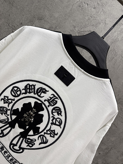 クロムハーツスーパーコピー クラシックなレザーのクロスステッチストライプショルダー半袖Tシャツ