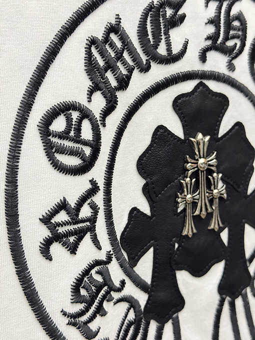 クロムハーツスーパーコピー クラシックなレザーのクロスステッチストライプショルダー半袖Tシャツ