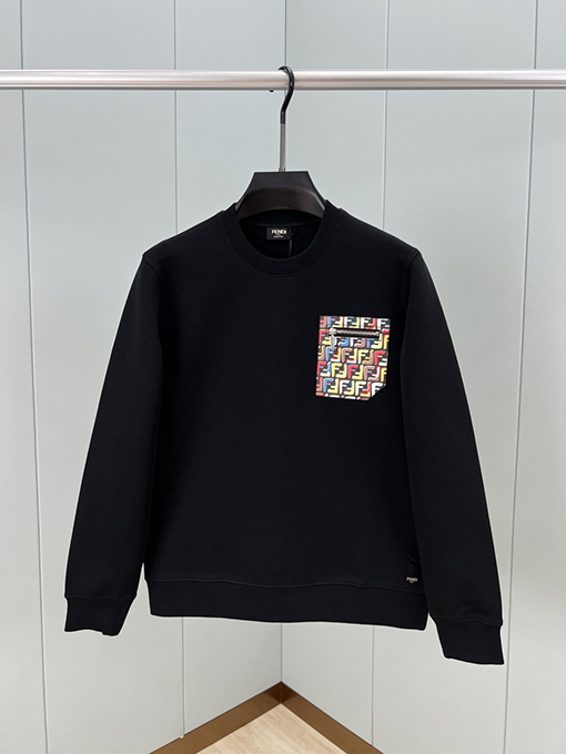 フェンディ カラフルなFFロゴ入りジッパー付きパッチポケットが胸元に付いたニットクルーネックのスウェットシャツ