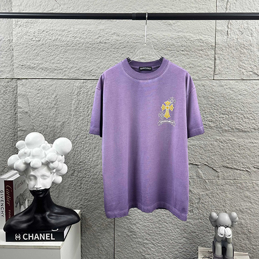 クロムハーツ 新モデルスタイルダメージとウォッシュヴィンテージ風フロッキー厚シリコン半袖Tシャツ