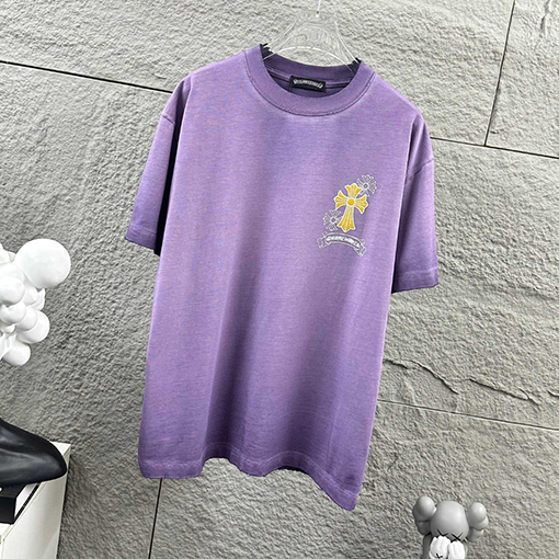 クロムハーツ 新モデルスタイルダメージとウォッシュヴィンテージ風フロッキー厚シリコン半袖Tシャツ