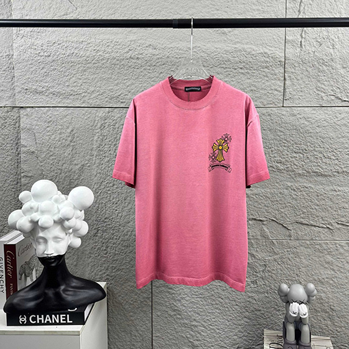 クロムハーツ 新モデルスタイルダメージとウォッシュヴィンテージ風フロッキー厚シリコン半袖Tシャツ