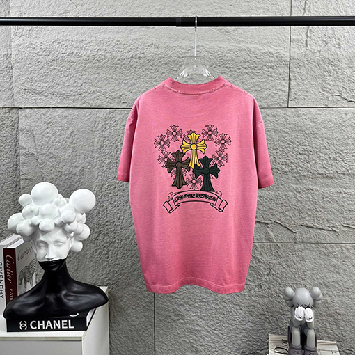 クロムハーツ 新モデルスタイルダメージとウォッシュヴィンテージ風フロッキー厚シリコン半袖Tシャツ