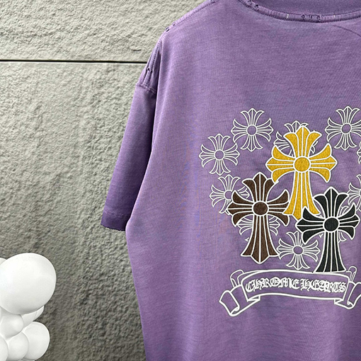 クロムハーツ 新モデルスタイルダメージとウォッシュヴィンテージ風フロッキー厚シリコン半袖Tシャツ