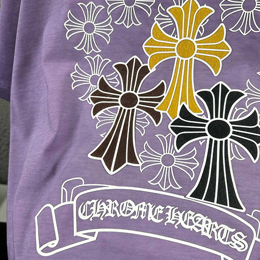 クロムハーツ 新モデルスタイルダメージとウォッシュヴィンテージ風フロッキー厚シリコン半袖Tシャツ