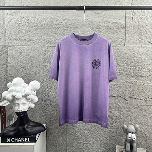 クロムハーツ 新モデルスタイルダメージヴィンテージ風フロッキーラインストーン付き半袖Tシャツ