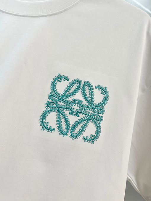 ロエベ LOEWE 青いつる植物のパッチワーク刺繍ロゴ入り半袖Tシャツ