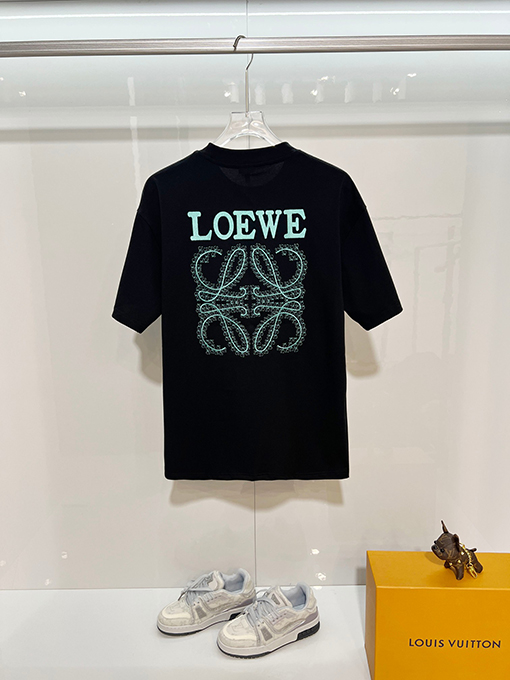 ロエベ LOEWE 青いつる植物のパッチワーク刺繍ロゴ入り半袖Tシャツ