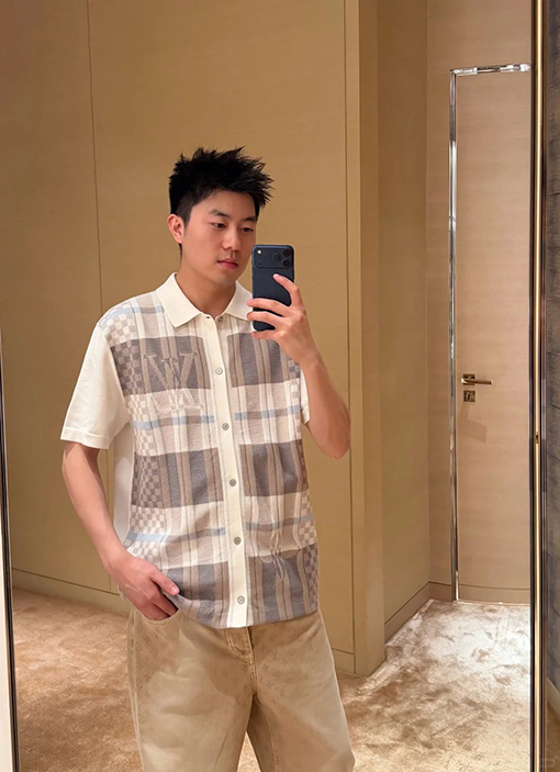 ルイヴィトン LV チェック柄ジャカードニット半袖シャツ