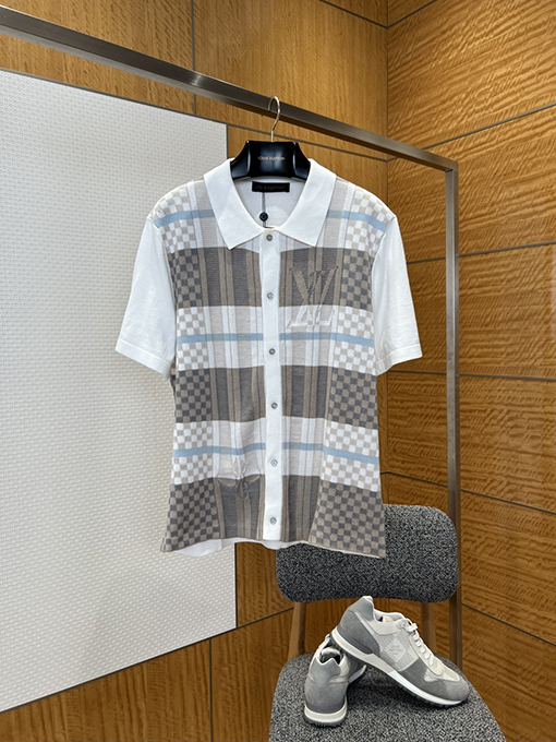 ルイヴィトン LV チェック柄ジャカードニット半袖シャツ