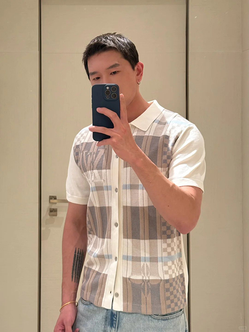 ルイヴィトン LV チェック柄ジャカードニット半袖シャツ