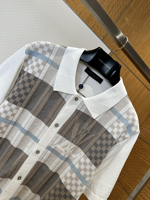 ルイヴィトン LV チェック柄ジャカードニット半袖シャツ