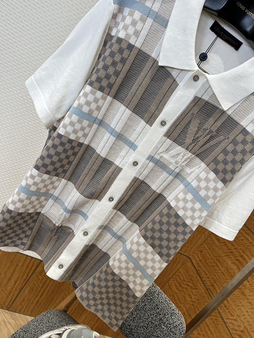 ルイヴィトン LV チェック柄ジャカードニット半袖シャツ