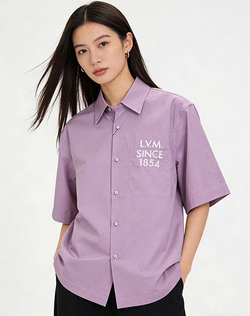 ルイヴィトン 刺繍ロゴ入り襟の半袖シャツ