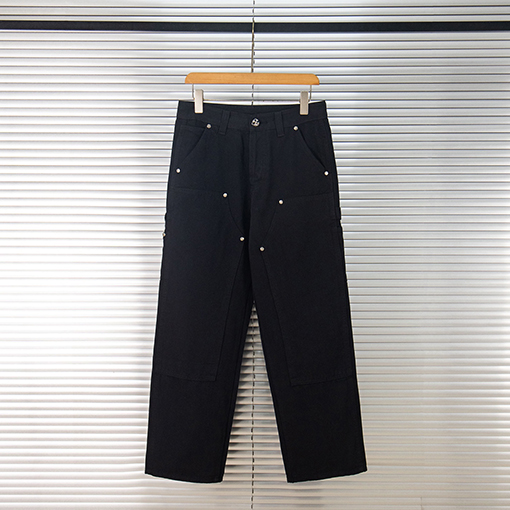 クロムハーツ 人気のロギングパッチワークレザーウォッシュデニムジーンズ