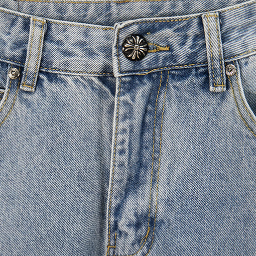 クロムハーツ 人気のクロス柄レザーウォッシュデニムジーンズ