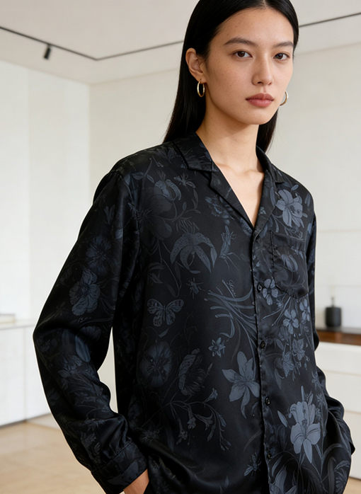 グッチ 花柄プリントの長袖襟付きシャツ