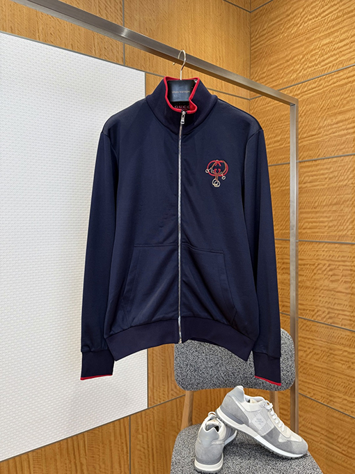 グッチ 刺繍ロゴ入りジップアップジャケット