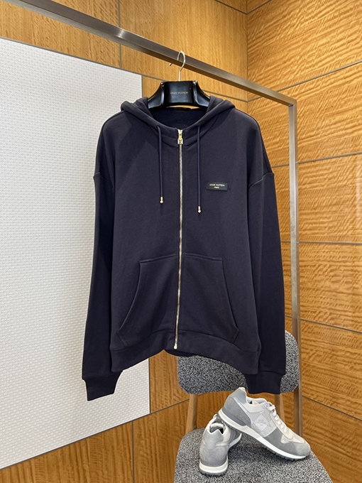 ルイヴィトン ゴールドの刻印入りレザーラベル付きジップアップフード付きスウェットジャケット