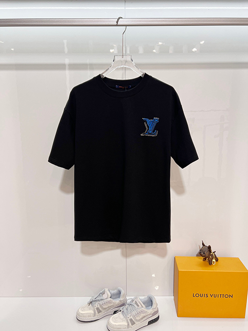 ルイヴィトン LV カラーブロックのウール刺繍入りクルーネック半袖Tシャツ