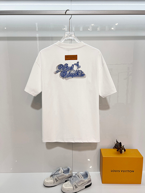 ルイヴィトン LV カラーブロックのウール刺繍入りクルーネック半袖Tシャツ