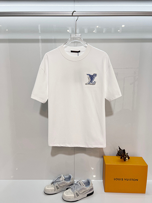 ルイヴィトン LV カラーブロックのウール刺繍入りクルーネック半袖Tシャツ