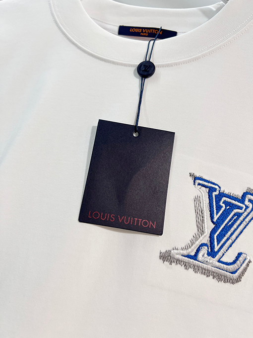 ルイヴィトン LV カラーブロックのウール刺繍入りクルーネック半袖Tシャツ