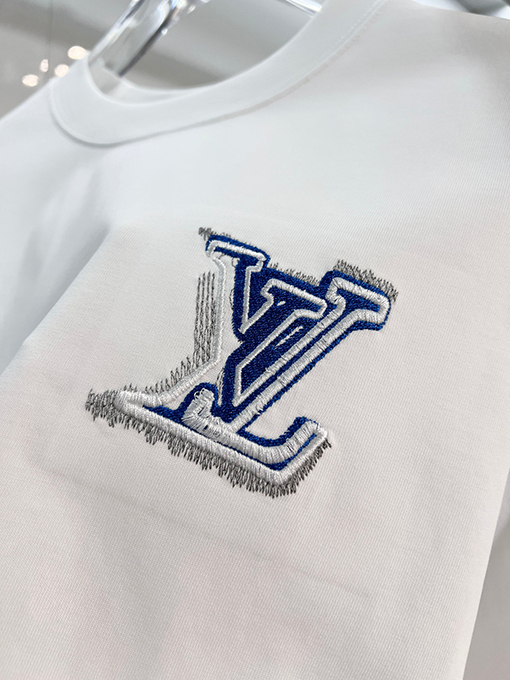 ルイヴィトン LV カラーブロックのウール刺繍入りクルーネック半袖Tシャツ
