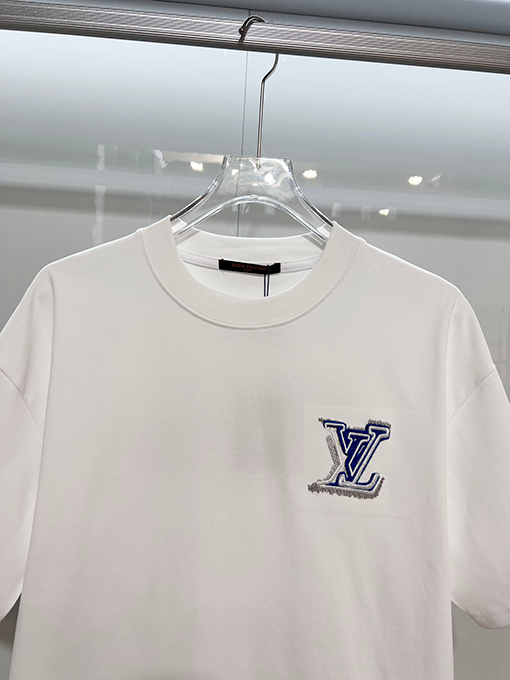 ルイヴィトン LV カラーブロックのウール刺繍入りクルーネック半袖Tシャツ