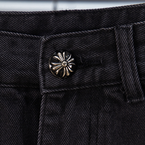 クロムハーツ 星空のブルーレザー製ロギングクロスパッチワークワークウェアウォッシュドジーンズ