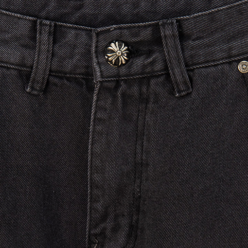 クロムハーツブランドコピー ウォッシュを施した新しいブラックレザーのロガーヘッドクロスパッチワークワークジーンズ