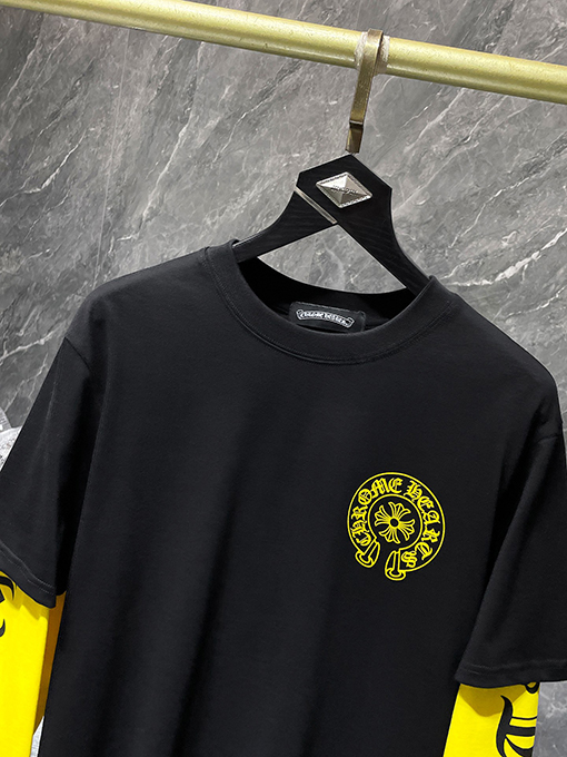 クロムハーツ カラフルなパッチワークレザーのクロスプリントフェイクツーピース長袖シャツ