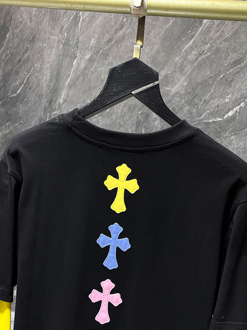 クロムハーツ カラフルなパッチワークレザーのクロスプリントフェイクツーピース長袖シャツ