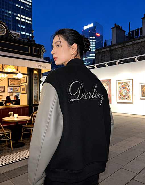 ディオール パッチワークの本革ベースボールジャケット