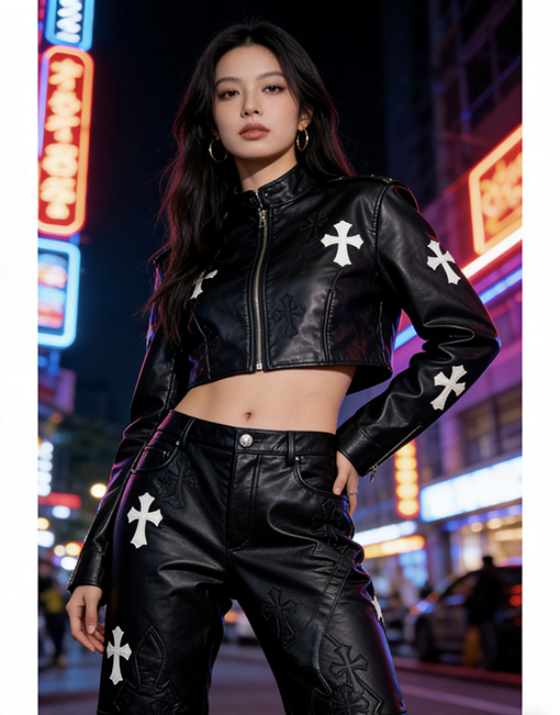 クロムハーツ クロス柄の本革パンツ