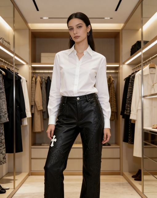 クロムハーツ クロス柄の本革パンツ