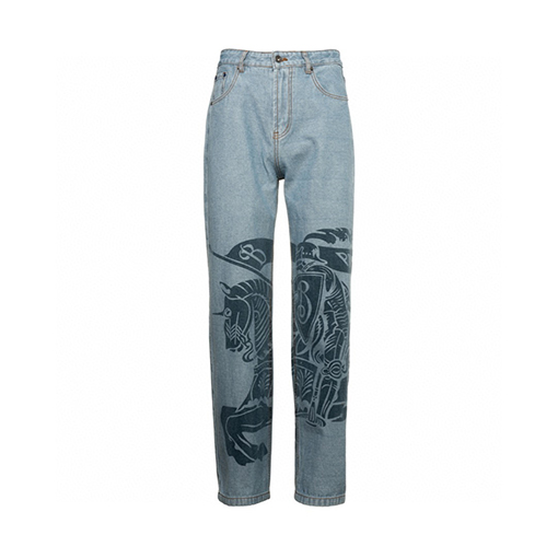 バーバリーブランドスーパーコピー ウォーホースプリントパッチ付きヴィンテージウォッシュドデニムジーンズ