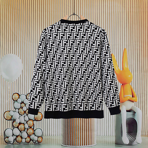 フェンディ 新モデルフルレングスのダブルFラウンドネックニットセーター