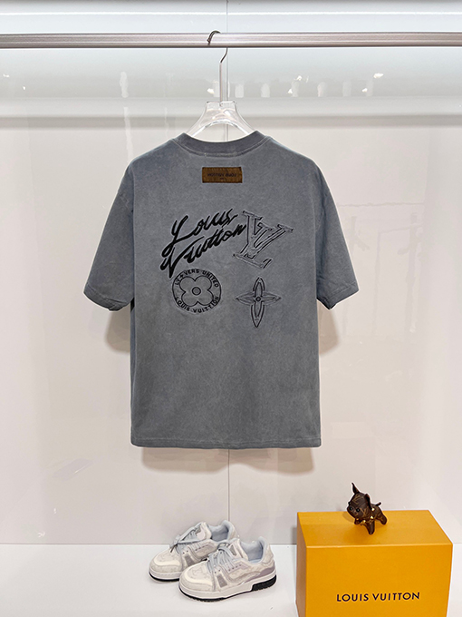 ルイヴィトン ダメージパッチワーク刺繍ロゴ入り半袖Tシャツ