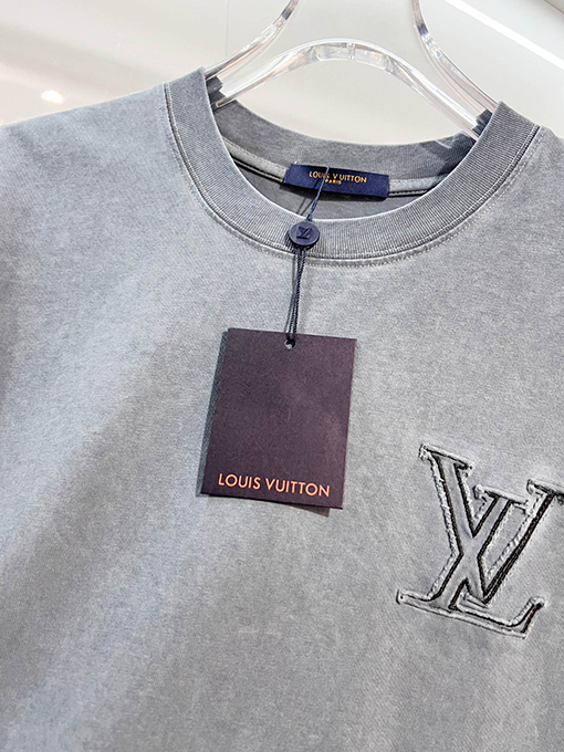 ルイヴィトン ダメージパッチワーク刺繍ロゴ入り半袖Tシャツ