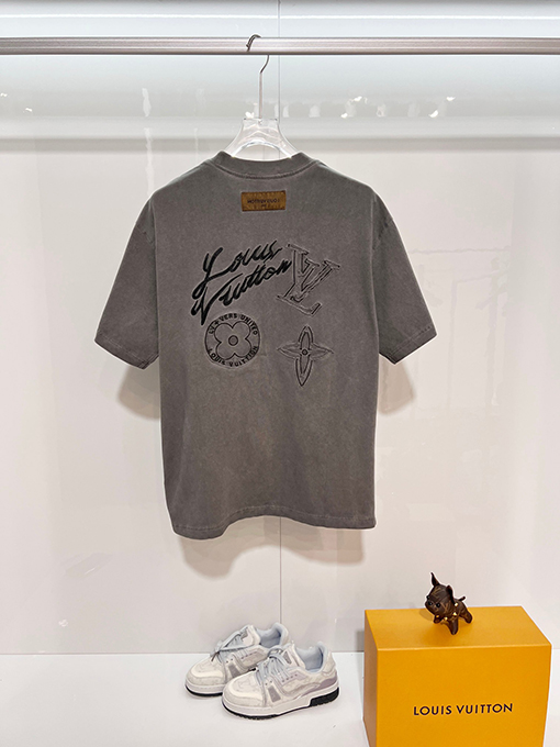 ルイヴィトン ダメージパッチワーク刺繍ロゴ入り半袖Tシャツ