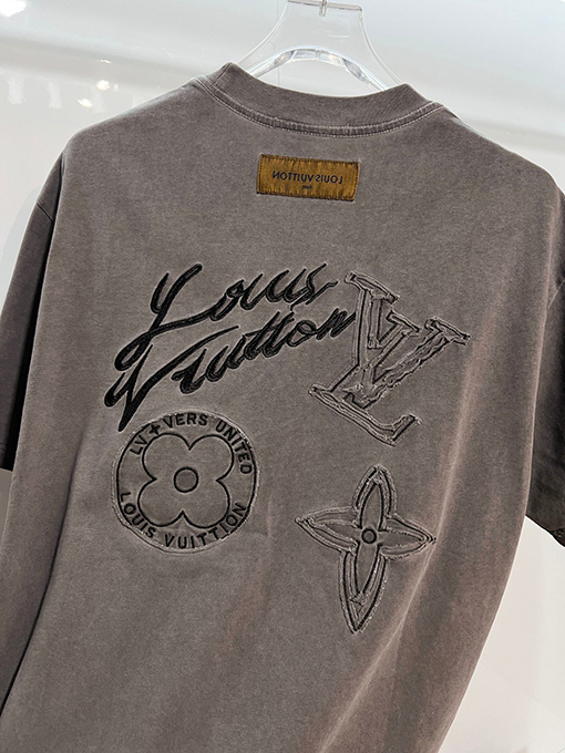 ルイヴィトン ダメージパッチワーク刺繍ロゴ入り半袖Tシャツ