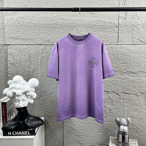 クロムハーツコピー 新モデルスタイルダメージウォッシュヴィンテージ風ラインストーン装飾の半袖Tシャツ